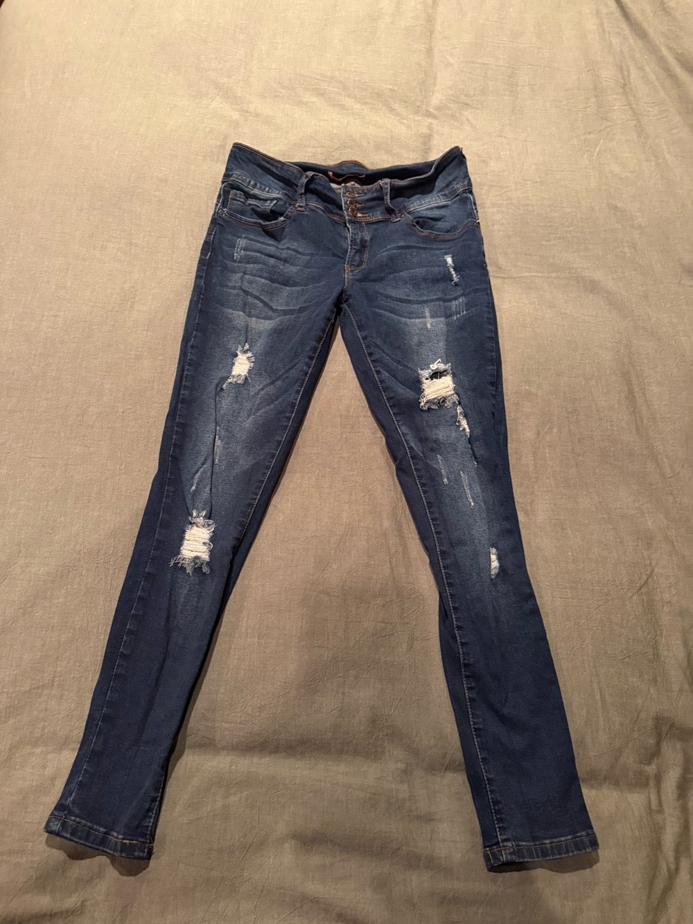 Wax Jean Dark Indigo Distressed Skinny Jeans
